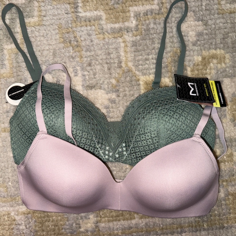 2pk Maidenform Women's Green/pin Wireless Tshirt Lightly Line Bra Adjustable 34B - Picture 3 of 10